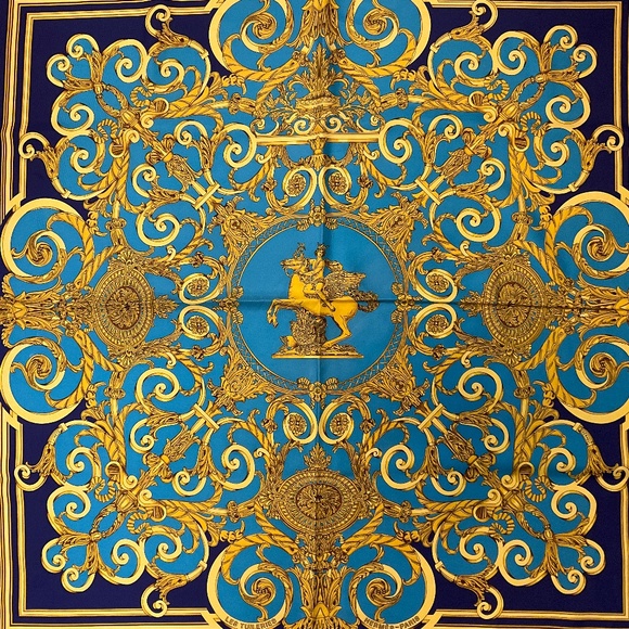 HERMES NAVY MULTI LES TUILERIES PRINT SQUARE SILK TWILL SCARF - Picture 4 of 10